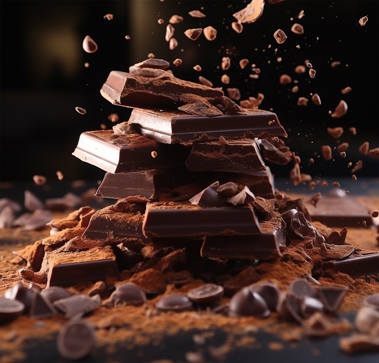 Türmchen aus Schokolade auf den Schokoraspeln fallen